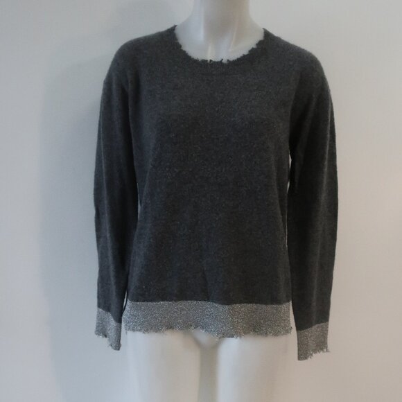 Womens RtA Charcoal Gray Metallic Silver Pure Cashmere Crew Sweater S - Picture 4 of 14